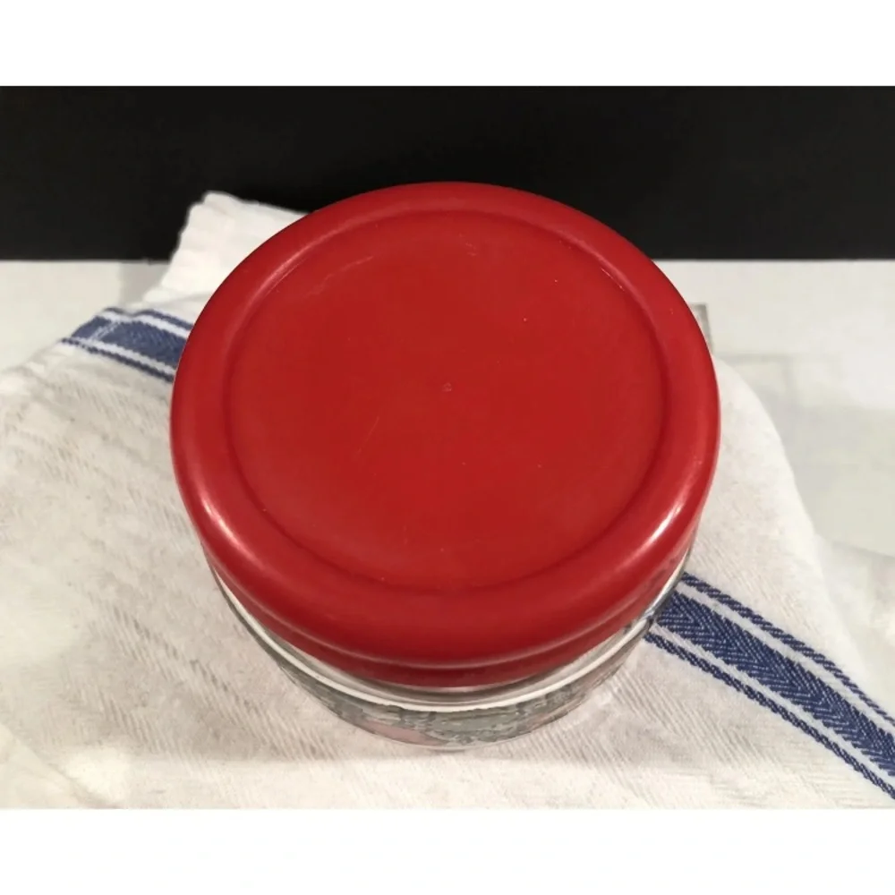 Red-Lid Glass Food Storage Jar with Tomato & Mushroom Design